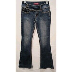 Red Rivet Denim Jeans Women's 9 Dark Wash Bootcut Embellished Y2K Mid Rise